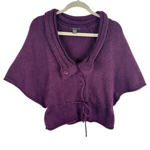 Zoe D. Purple Wine Plum Half Sleeve Button Front Knit Sweater Poncho Size M